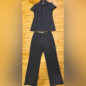 SOLD! SOLD! Vtg 70s Polka Dot Stretch Pant Set 3/4 Zip-Up Disco Leisurewear Smal